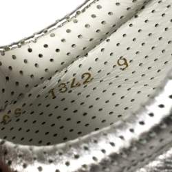 مملوكة مسبقًا Dolce & Gabbana Metallic Silver Perforated Leather Lace Up Low Top Sneakers Size 43