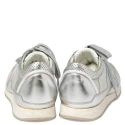 مملوكة مسبقًا Dolce & Gabbana Metallic Silver Perforated Leather Lace Up Low Top Sneakers Size 43