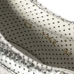 Pre Owned Dolce & Gabbana Metallic Silver Perforated Leather Lace Up Low Top Sneakers Size 43.5