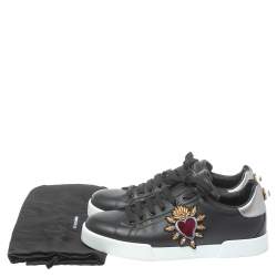 Pre Owned Dolce and Gabbana Black Leather Heart Low Top Sneakers Size 43.5