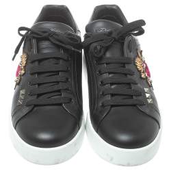 Pre Owned Dolce and Gabbana Black Leather Heart Low Top Sneakers Size 43.5