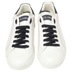 Pre Owned حذاء رياضي دولتشي أند غابانا بورتوفينو جلد أبيض / أسود رباط علوي مقاس 42.5