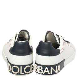 Pre Owned حذاء رياضي دولتشي أند غابانا بورتوفينو جلد أبيض / أسود رباط علوي مقاس 42.5