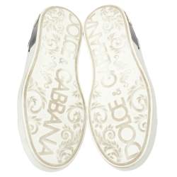 Pre Owned حذاء رياضي دولتشي أند غابانا بورتوفينو جلد أبيض / أسود رباط علوي مقاس 42.5