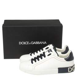 Pre Owned حذاء رياضي دولتشي أند غابانا بورتوفينو جلد أبيض / أسود رباط علوي مقاس 42.5