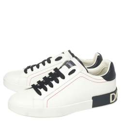 Pre Owned حذاء رياضي دولتشي أند غابانا بورتوفينو جلد أبيض / أسود رباط علوي مقاس 42.5