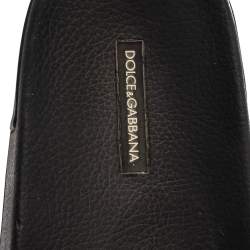Dolce & Gabbana Black Leather Crown Logo Slip On Slides Size 43