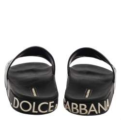 Dolce & Gabbana Black Leather Crown Logo Slip On Slides Size 43