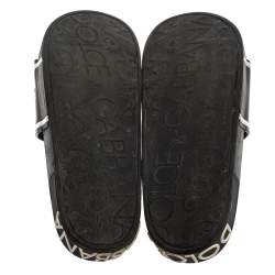 Dolce & Gabbana Black Leather Crown Logo Slip On Slides Size 43