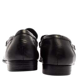 Pre Owned Dolce and Gabanna Black Leather Bit Slip On Loafers Size 42