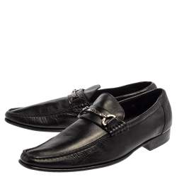 Pre Owned Dolce and Gabanna Black Leather Bit Slip On Loafers Size 42