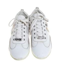 Pre Owned حذاء رياضى دولتشى أند غابانا شعار جلد أبيض مقاس 43.5