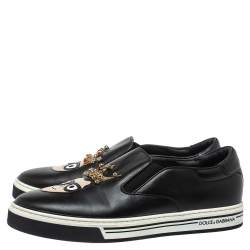 Pre Owned Dolce & Gabbana Black Leather Family Slip On Sneakers Size 42