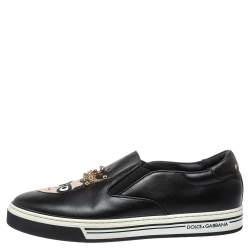 Pre Owned Dolce & Gabbana Black Leather Family Slip On Sneakers Size 42
