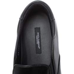 Pre Owned Dolce & Gabbana Black Leather Family Slip On Sneakers Size 42
