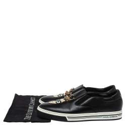 Pre Owned Dolce & Gabbana Black Leather Family Slip On Sneakers Size 42