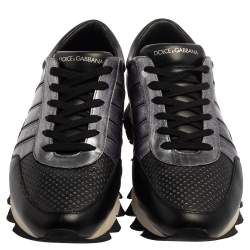 مملوكة مسبقًا Dolce & Gabbana Black/Silver Perforated Leather And Suede Sorrento Lace Up Sneakers Size 43