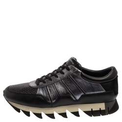 مملوكة مسبقًا Dolce & Gabbana Black/Silver Perforated Leather And Suede Sorrento Lace Up Sneakers Size 43