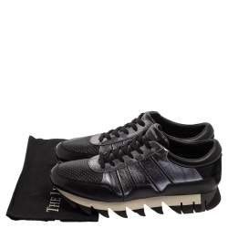 مملوكة مسبقًا Dolce & Gabbana Black/Silver Perforated Leather And Suede Sorrento Lace Up Sneakers Size 43