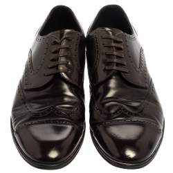 Pre Owned Dolce & Gabbana Dark Brown Leather Brogue Lace Up Derby Size 45