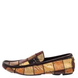 Pre Owned Dolce & Gabbana Multicolor Patchwork Snakeskin Leather Loafers Size 41
