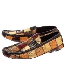 Pre Owned Dolce & Gabbana Multicolor Patchwork Snakeskin Leather Loafers Size 41