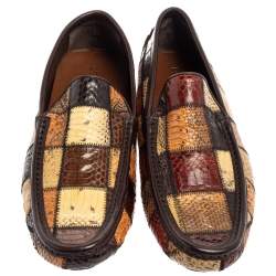 Pre Owned Dolce & Gabbana Multicolor Patchwork Snakeskin Leather Loafers Size 41