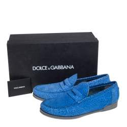 Pre Owned Dolce & Gabbana Blue Textured Suede Genova Slip On Loafers Size 43