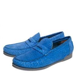 Pre Owned Dolce & Gabbana Blue Textured Suede Genova Slip On Loafers Size 43