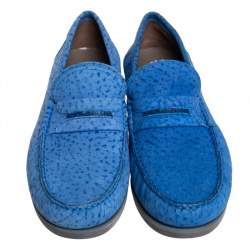 Pre Owned Dolce & Gabbana Blue Textured Suede Genova Slip On Loafers Size 43