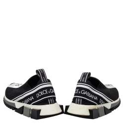 Pre Owned Dolce & Gabbana Black/White Knit Fabric Sorrento Slip On Sneakers Size 41.5