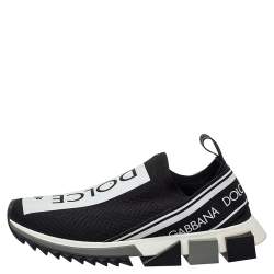 Pre Owned Dolce & Gabbana Black/White Knit Fabric Sorrento Slip On Sneakers Size 41.5