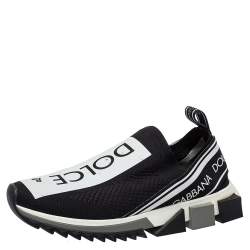 Pre Owned Dolce & Gabbana Black/White Knit Fabric Sorrento Slip On Sneakers Size 41.5