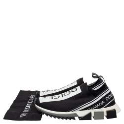 Pre Owned Dolce & Gabbana Black/White Knit Fabric Sorrento Slip On Sneakers Size 41.5