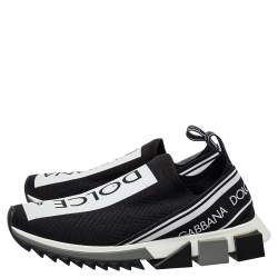 Pre Owned Dolce & Gabbana Black/White Knit Fabric Sorrento Slip On Sneakers Size 41.5