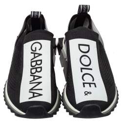 Pre Owned Dolce & Gabbana Black/White Knit Fabric Sorrento Slip On Sneakers Size 41.5