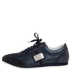 مملوكة مسبقًا Dolce & Gabbana Black/Blue Suede And Leather Logo Plaque Sneakers Size 41