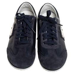 مملوكة مسبقًا Dolce & Gabbana Black/Blue Suede And Leather Logo Plaque Sneakers Size 41