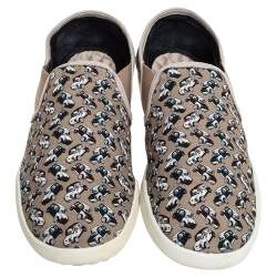 Pre Owned Dolce & Gabbana Beige Car Print Canvas Slip On Sneakers Size 44