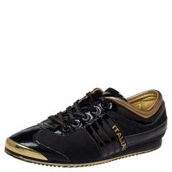 مملوكة مسبقًا Dolce & Gabbana Black Patent Leather And Nylon Low Top Sneakers Size 40 