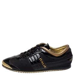 مملوكة مسبقًا Dolce & Gabbana Black Patent Leather And Nylon Low Top Sneakers Size 40 
