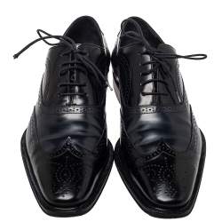 Pre Owned حذاء أوكسفورد دولتشي أند غابانا جلد بروغي لونين مقدمة سوداء رباط علوي مقاس 44 