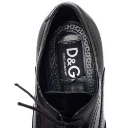 Pre Owned حذاء أوكسفورد دولتشي أند غابانا جلد بروغي لونين مقدمة سوداء رباط علوي مقاس 44 