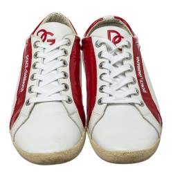 Dolce & Gabbana White/Red Patent And Leather  Low Top Sneakers Size 42