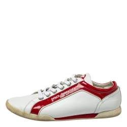 Dolce & Gabbana White/Red Patent And Leather  Low Top Sneakers Size 42