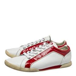 Dolce & Gabbana White/Red Patent And Leather  Low Top Sneakers Size 42
