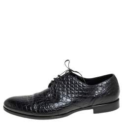 Pre Owned حذاء ديربي دولتشي أند غابانا جلد نقشة التمساح أسود رباط علوي مقاس 43 