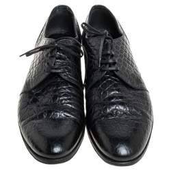 Pre Owned حذاء ديربي دولتشي أند غابانا جلد نقشة التمساح أسود رباط علوي مقاس 43 