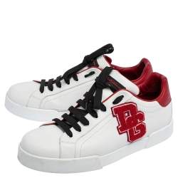 مملوكة م سبقًا Dolce & Gabbana White Leather Portofino Low Top Sneakers Size 44