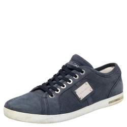 Pre Owned Dolce & Gabbana Blue Suede Logo Plaque Low Top Sneakers Size 43